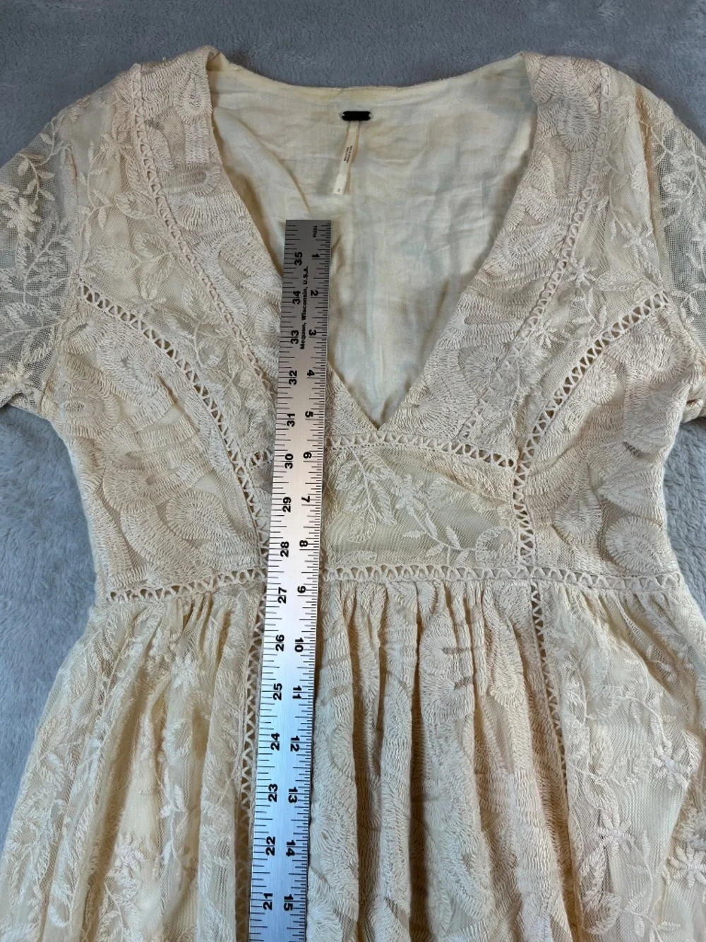 Free People Mountain Laurel Lace Crochet Mide Dress Ivory Boho Romantic sz 2